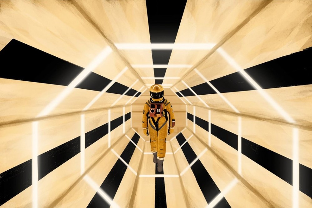 An astronaut aboard the Discovery One spacecraft in 2001: A Space Odyssey