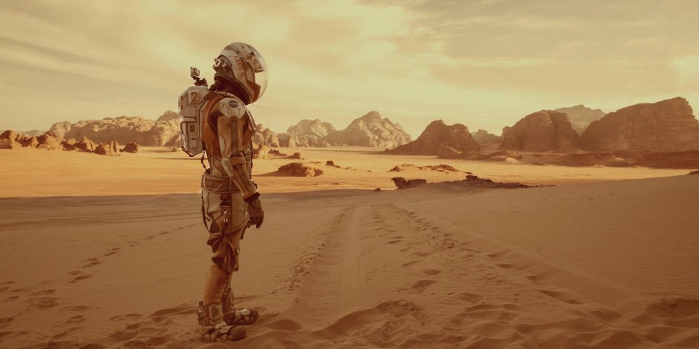 Matt Damon as astronaut Mark Watney on Mars in The Martian