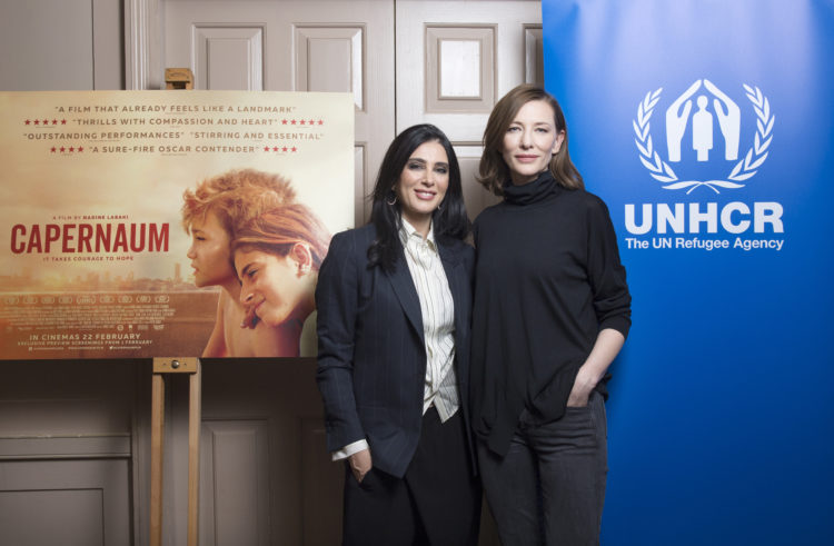 Director NADINE LABAKI & UNHCR Goodwill Ambassador CATE BLANCHETT at a UNHCR London screening of CAPERNAUM