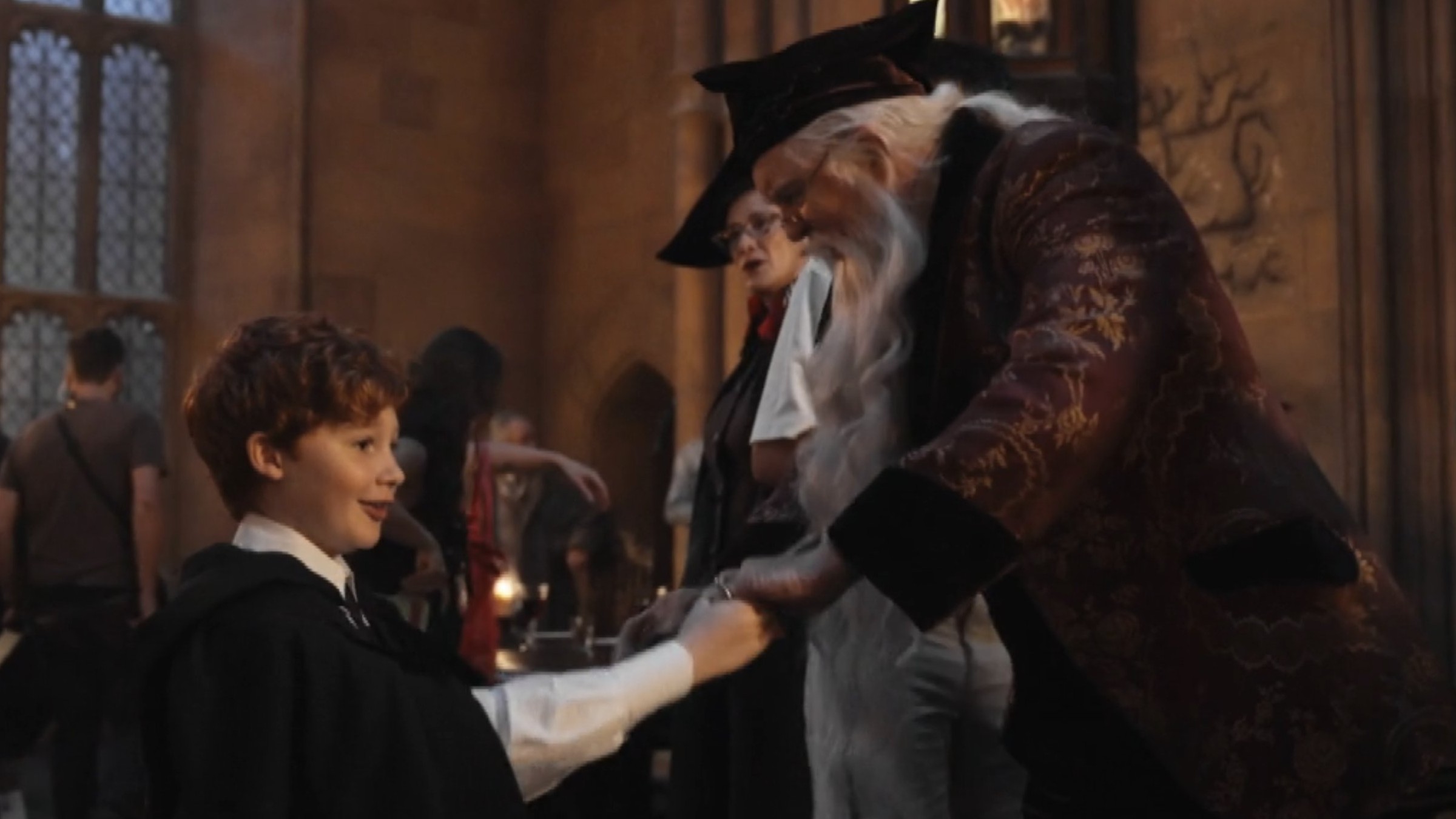 John Lithgow as Dumbledore with Alastair Stout as Ron Weasley in HBO's Harry Potter series
