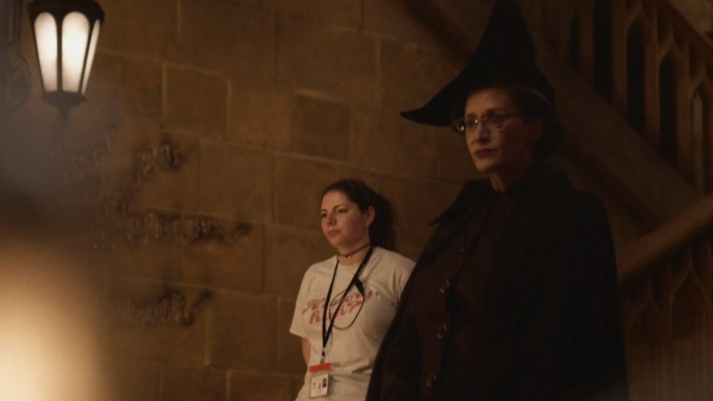 Janet McTeer as Professor Minerva McGonagall on a Hogwarts staircase in HBO's Harry Potter series