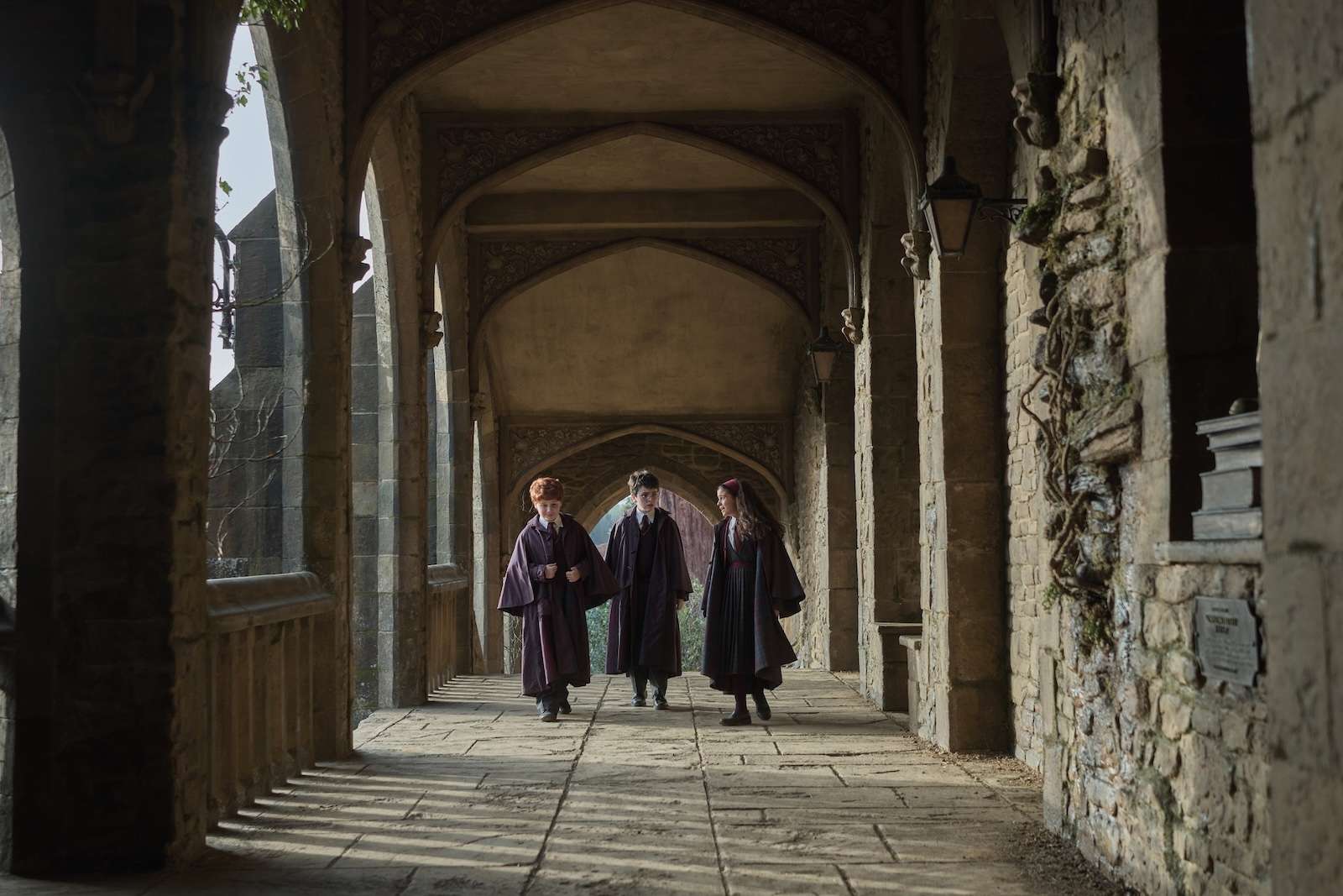 Alastair Stout as Ron Weasley, Dominic McLaughlin as Harry Potter and Arabella Stanton as Hermione Granger in HBO's Harry Potter and the Philosopher's Stone