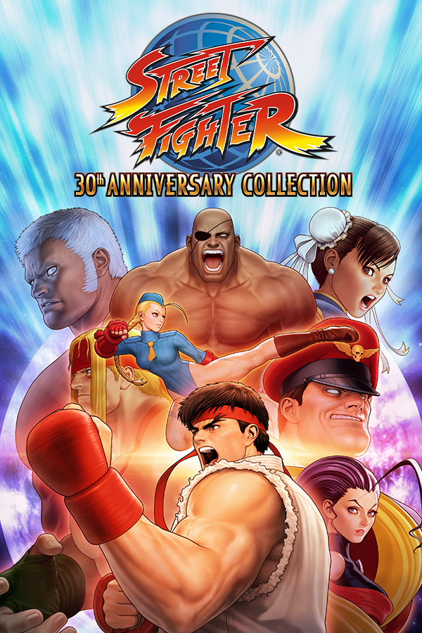 Street Fighter 30th Anniversary Collection cover art, gathering the arcade-era games behind the 2026 film's 1993 setting